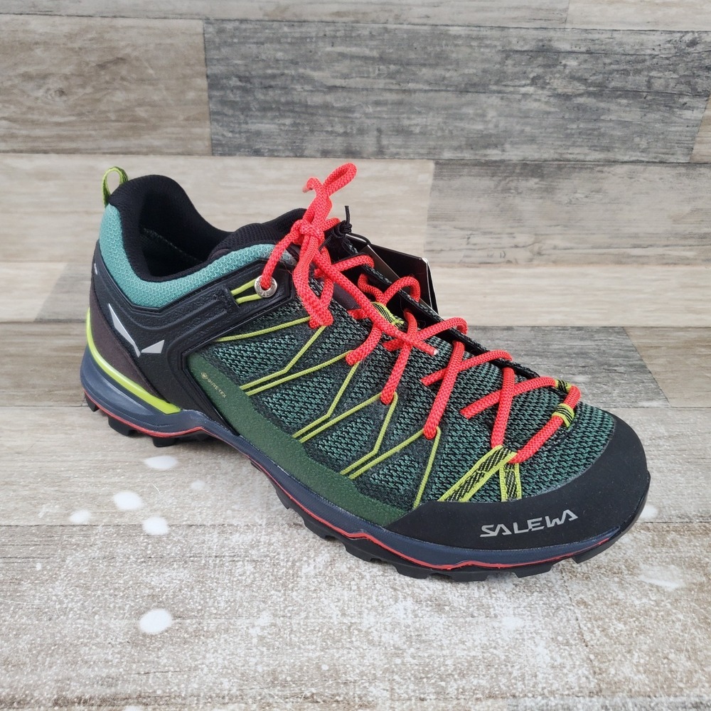Salewa Mtn Trainer Lite GTX Womens Hiking Shoes Sz 10 Feld Green Fluo Coral Boot